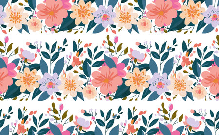 Seamless pattern with flowers and leaves. Floral background.のイラスト素材