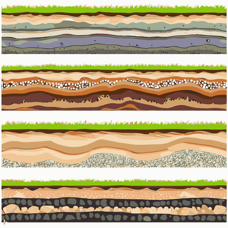 Seamless horizontal borders of soil and grass. Vector illustration.のイラスト素材