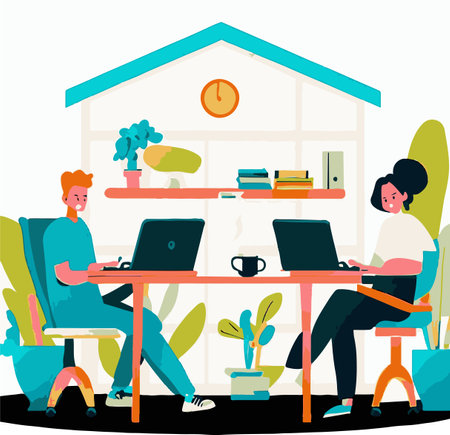 People working at home office. Vector illustration in flat design style.のイラスト素材