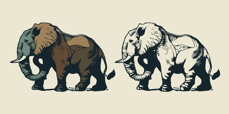 Elephants set. Vector hand drawn illustration in vintage style.のイラスト素材