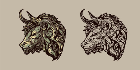 Vintage hand drawn buffalo head. Vector illustration in sketch style.のイラスト素材