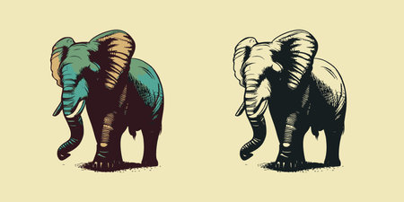 Elephant vector illustration in vintage style. Hand drawn design element.のイラスト素材