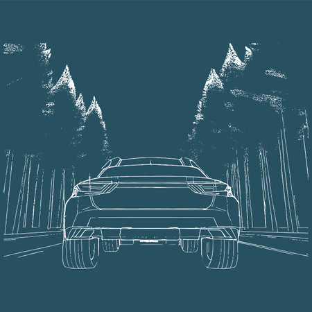 sketch of a sports car on a background of the forestのイラスト素材