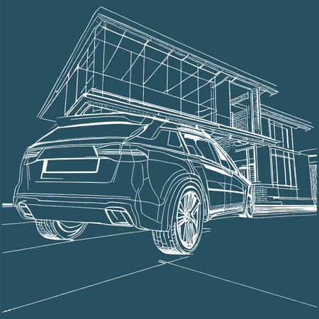 Sketch of the car on a blue background. Vector EPS10のイラスト素材