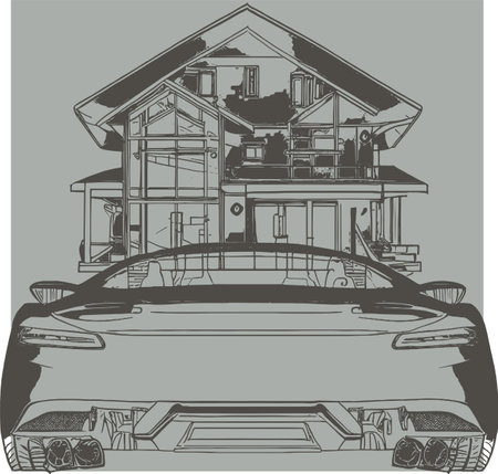 Car and house. Vector illustration ready for vinyl cutting. EPS 10のイラスト素材