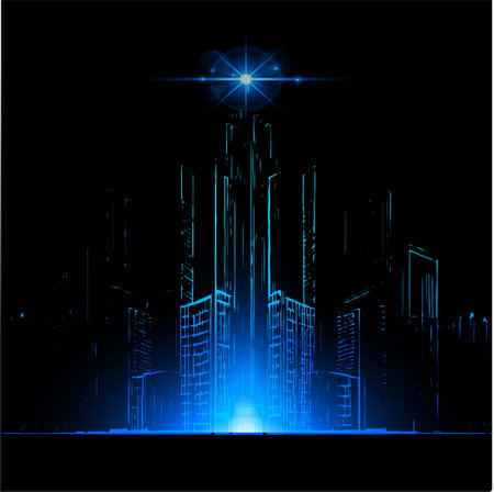abstract futuristic city on a dark background. Vector illustration for your designのイラスト素材