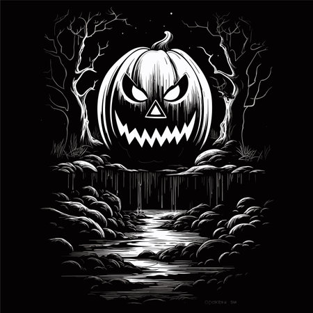 Halloween pumpkin in the forest. Vector illustration for your design.のイラスト素材