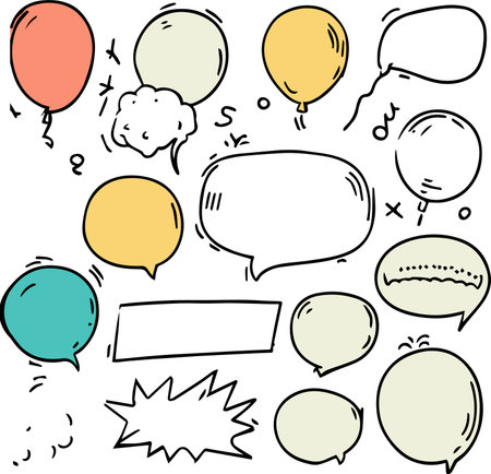 Set of hand drawn speech bubbles in doodle style. Vector illustration.のイラスト素材