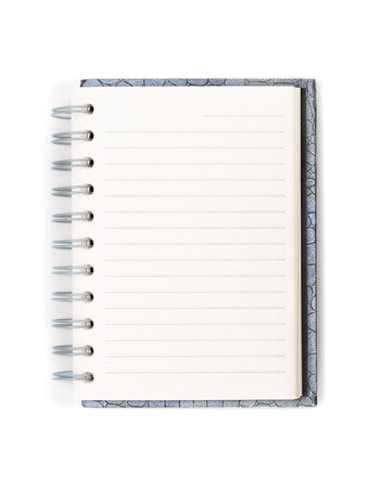 Top view blank spiral notebook isolated on white backgroundの写真素材