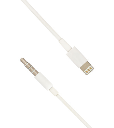 3.5 mm audio mini jack plug comparing with new lightning 8 pins audio jack plug isolate on white...