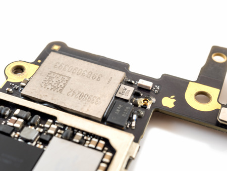 Chiang Rai, Thailand: April 8, 2017 - Close-up image of IC chip on Apple iPhone 6 or iPhone 6plus...