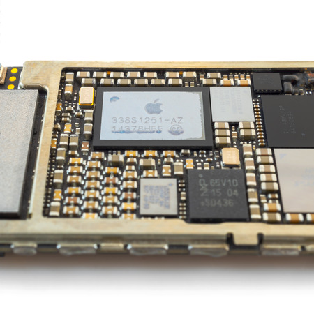 Chiang Rai, Thailand: April 12, 2017 - Close-up image of power management IC chip on Apple iPhone 6...