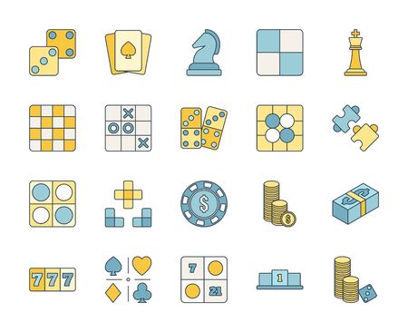 Filled or line color design icon set of casino, puzzle and board game. Esport concept.のイラスト素材