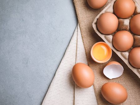 Top view and close up image of  organic chicken eggs are one of the food ingredients on the...