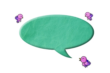 Green talk tag Mulberry paper on white background & birdの写真素材