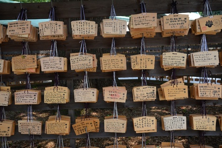 wooden tag for praying use in templeのeditorial素材