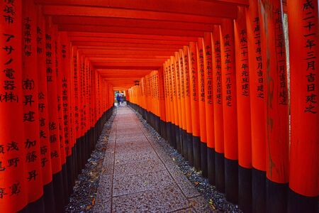 the famous japanese path with red gate called Fushimi Inariのeditorial素材