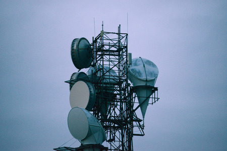 radio antenna tower with blue sky of evening twilightの写真素材
