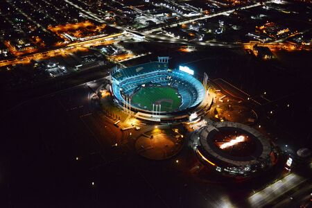 aerial view oakland city at night