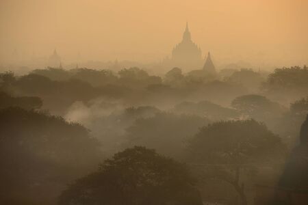 pagoda field in bagan myanmar in the morningの写真素材