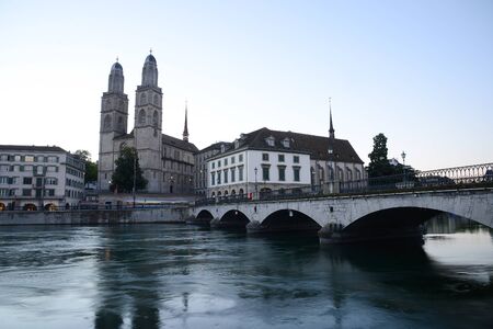 old building in zurich by a riverの写真素材
