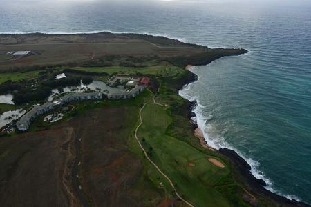 aerial view of kauai landscape from helicopterの写真素材