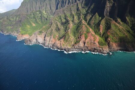 Na Pali Coast in Kauai Hawaii from helicopterの写真素材