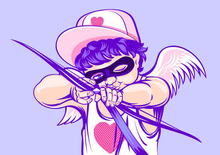 cupid sniper isolated on violet