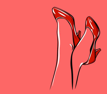 Sexy shiny red patent leather high heels shoesのイラスト素材