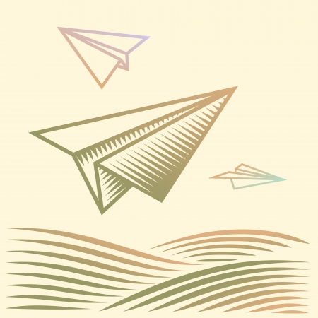 Paper planes over the fieldのイラスト素材
