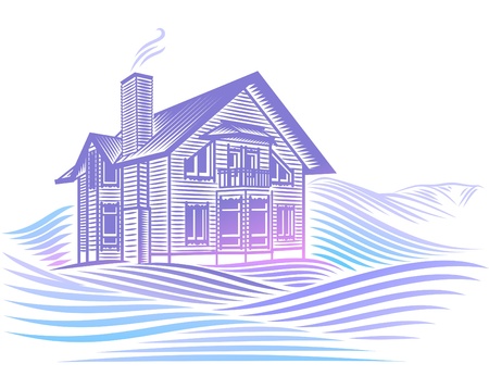 wooden country house in winterのイラスト素材
