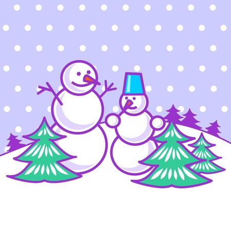 Snowmen between treesのイラスト素材