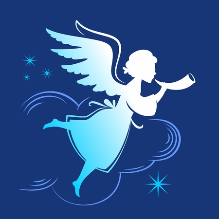 silhouette Angel with horn flying in the cloudsのイラスト素材