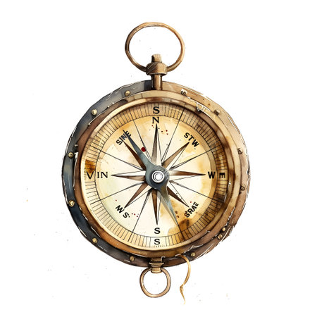 A beautifully detailed antique compass watercolor illustration in a vintage style perfect for your design projectの素材