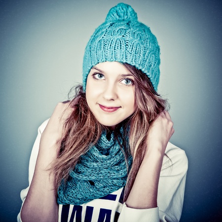 beautiful teenager in winter clothesの写真素材