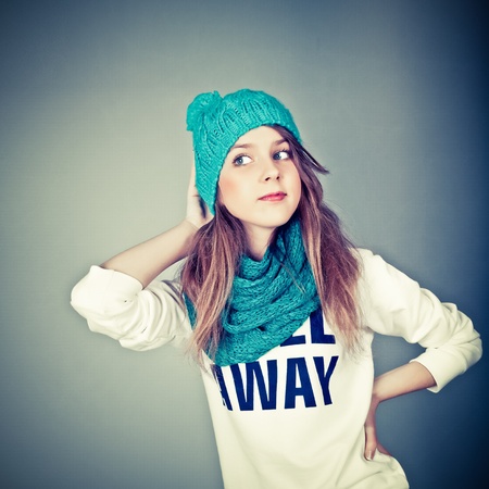 beautiful teenager in winter clothesの写真素材