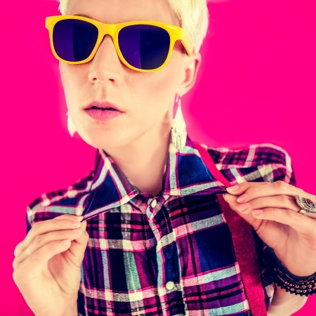 Portrait of a young attractive blond girl, country lookの写真素材