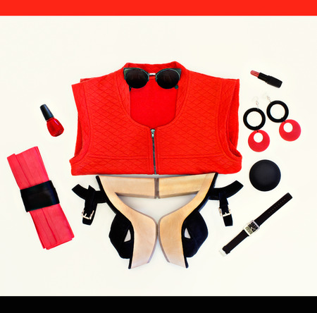 Fashion collage of black and red lookの写真素材