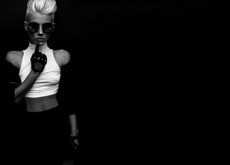 Girl in black punk rock style glamor party clubの写真素材