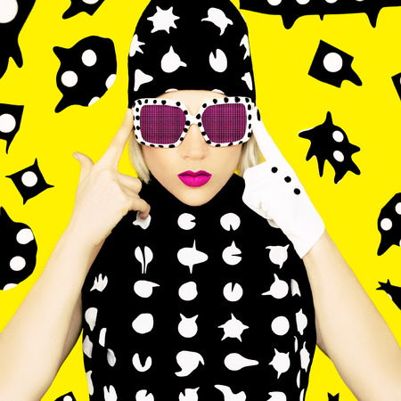 Polka Dots Monster Girl. Glamorous Disco style.の写真素材