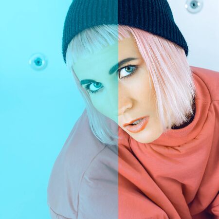 Lady with  stylish colored hair