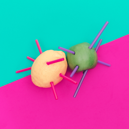 Funny Mix. Apple Lemon. Minimalism fashionの写真素材