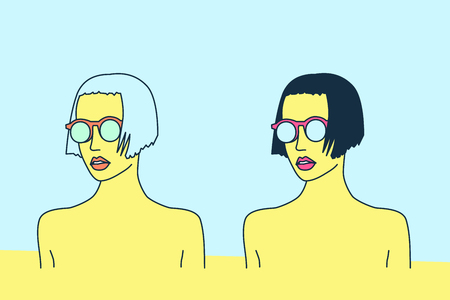 Mix Blonde and Brunette. Bob bob. Stylish Pop Artのイラスト素材