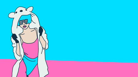 Glamorous Panda Party. Stylish Pop art. DJ Girlの写真素材