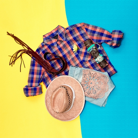 Country style set. Fashionable clothing and accessories.の写真素材