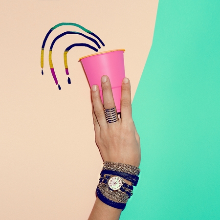 Stylish black jewelery. Watches and bracelets. Be in trend Summerの写真素材