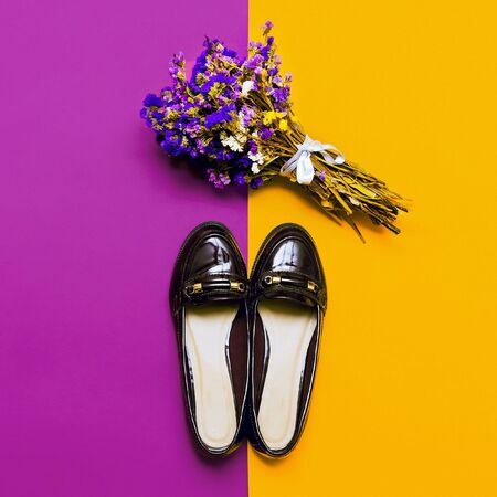 Stylish Fall. Fashionable women's shoes. Burgundy trendの写真素材