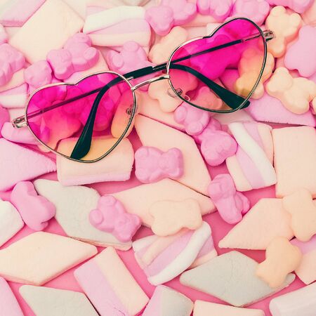 Be vanilla. Sunglasses Heart and Candy background.の写真素材