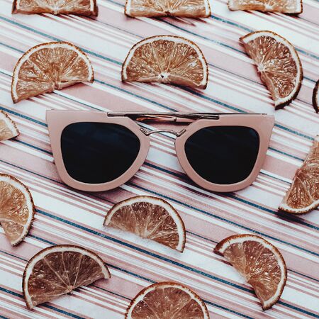 Fashion Mix. Stylish Pink Sunglasses and Oranges.