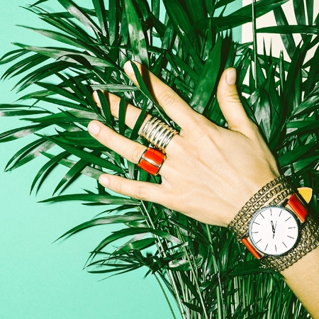 Love Summer. Love Red. Stylish Red Jewelry. Fashion Style Ladies.の写真素材